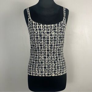 Vintage Y2K beaded silk tank top by Lauren Allard Ellen Tracy crème navy medium